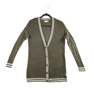 American Eagle Olive Green Mesh Knit Cardigan Sweater Womens S Layering Academia